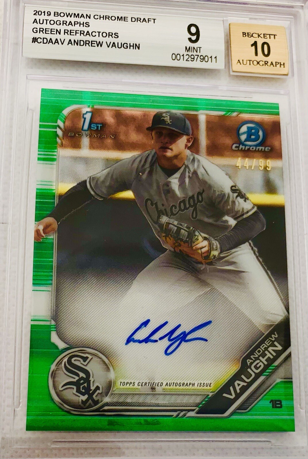 2019 Bowman Chrome Andrew Vaughn 1st Bowman Auto Green Refractor #/99 BGS 9/10