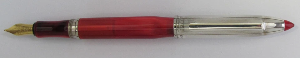 Pluma Estilográfica Marlen Shuttle Roja y Plateada Oro 18KT Med Pt Pluma Nueva En Caja Foto 2 de 2