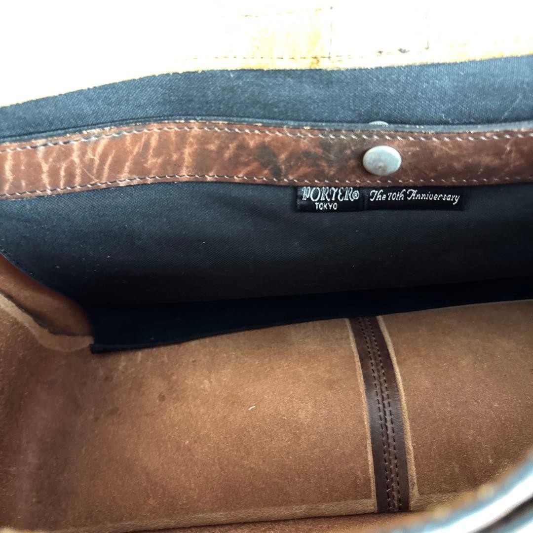 PORTER GROUND 70th Anniversary Leather Messenger Bag Vintage Dark Brown Japan