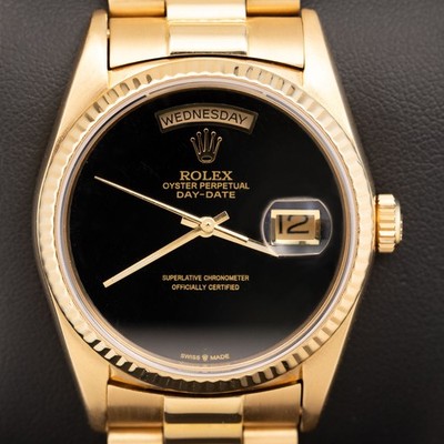 Präsident Rolex Day-Date 18038 Uhr 36mm Schwarzes Onyx-Zifferblatt 18K Gelbgold