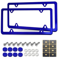 Blue License Plate Frames Aluminum Front Rear Car Tag Covers For Men Women...