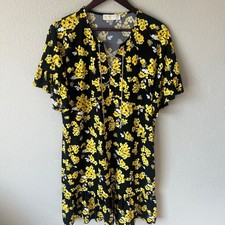 Michael Michael Kors Yellow Floral Chain Lace Up Ruffle Mini Dress Black Large