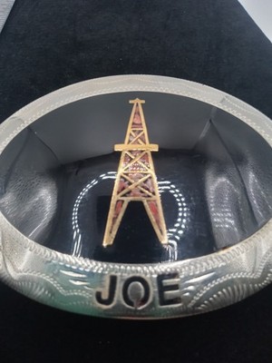 VINTAGE 1970s *OIL WELL* OILFIELD ENGRAVED ''Joe'' JOHNSON & HELD BELT BUCKLE