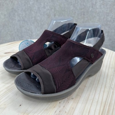 NEW Bzees Dashing Womens 9.5M Dark Plum Brown Stretch Wedge Slingback Sandals