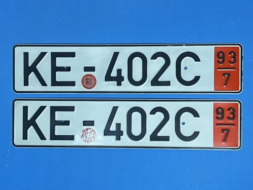 Original German Export License Plate Pair KE-402C 1993 Expired Collectible