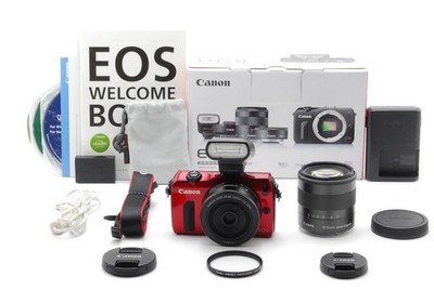*MINT IN BOX* Canon EOS M 18.0MP Red Camera Body w/22mm 18-55mm Lens Set #JAPAN