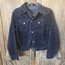 Mann Jacket Navy Blue Corduroy Button Up Collared Pockets Cropped Grunge