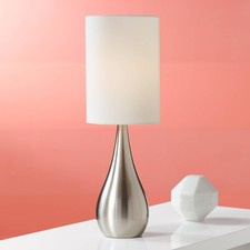 Modern Table Lamp Brushed Steel Teardrop White Shade for Living Room Bedroom