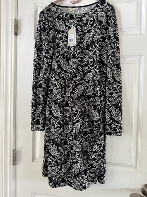 NWT Boden Women's Jersey Dress Size 8R Floral Black and White Long Sleeve