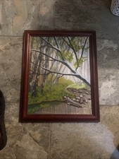Framed Hand Painted Canvas Wall Art Outdoor Landscape 13x15  