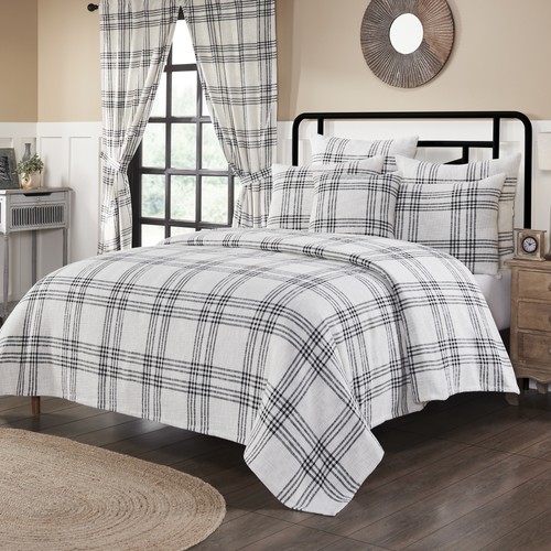 Farmhouse King Coverlet Black Plaid Textured Cotton Bedroom Decor VHC Brands - Picture 2 of 5