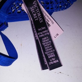Victoria Secret Bra Set Bra & Panty Low Cut Demi Blue Mesh Strappy Very Sexy New