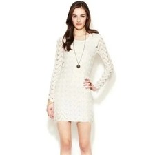 Free People Wild Thing Dress Sz M White Chevron Pattern Open Back Crochet L/S