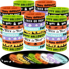 Halloween Bracelets Silicone Party Favors 144 Pack Glow in the Dark, Kids Adults
