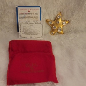 Authentic KENNETH Jay Lane (KJL) gold-plated crystal starfish brooch Vtg Pouch Certificate