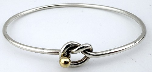 TIFFANY & CO 925 STERLING SILVER & 750 KNOT 6 3/4” BANGLE BRACELET K236D