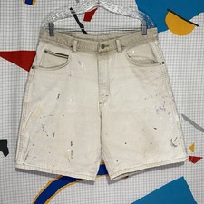 Vintage Wrangler Canvas Shorts Denim 36 Paint Splat Faded Distress Jorts Silver