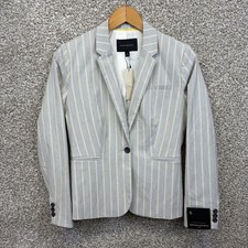 Banana Republic Blazer Womens 6 Gray Stripe Linen Blend One Button Lined Jacket