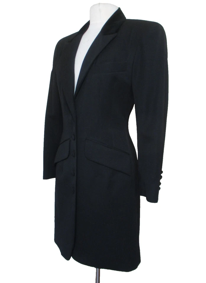 Chaqueta Blazer Abrigo Vestido Vintage Años 80 90 Express Ecuestre Larga Montar XS Negro Foto 2 de 4