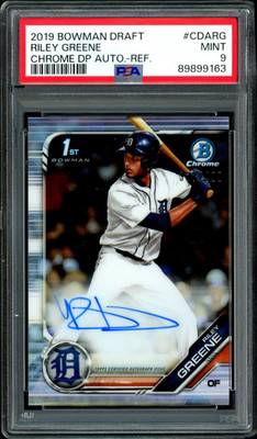 Riley Greene 2019 Bowman Chrome Draft 1st Auto Refractor /499 RC #CDA-RG - PSA 9