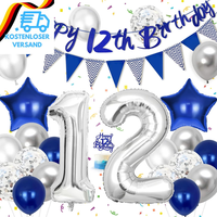 12 Geburtstag Junge, Blau Silber Luftballons 12. Geburtstag Deko, Geburtstagsdek