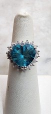 Sterling Silver Blue Heart Ring Size 5.5