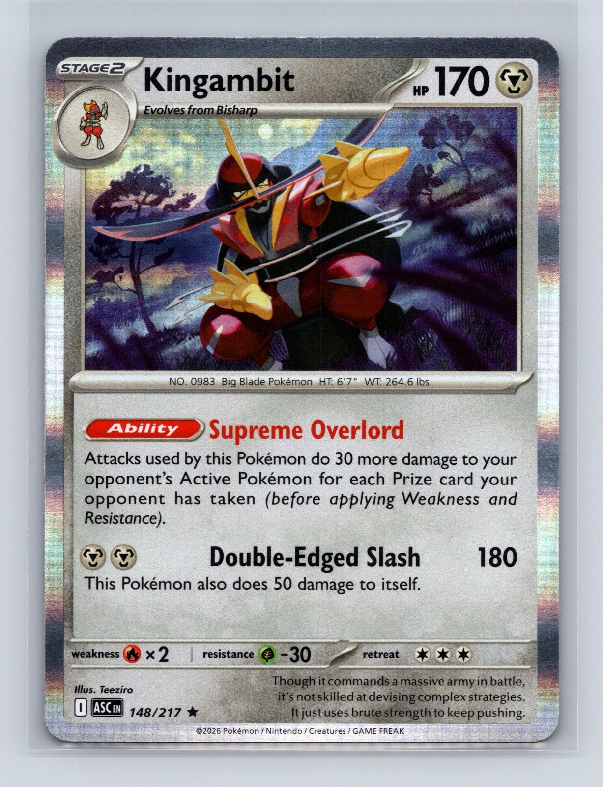 Kingambit 148/217 Rare Ascended Heroes Pokemon Holo Near Mint