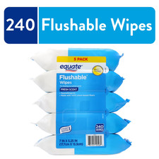Equate Flushable Wet Wipes Fresh Scent 240 Wipes 5 Pack Adult Septic Safe New