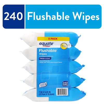 Equate Flushable Wet Wipes Fresh Scent 240 Wipes 5 Pack Adult Septic Safe New