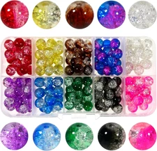 200Pcs 8Mm Mixed Crackle Glass Beads Kit Lampwork 10 Colors Glass Beads round Lo