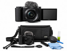 Sony Alpha ZV-E10 24.2MP Black w/16-50mm Lens, Bag, Mini Tripod, 128GB, Cloth