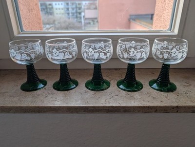 Luminarc Frankreich 3 Weinrömer 0,1 l - Weinlaub Dekor 70er Vintage