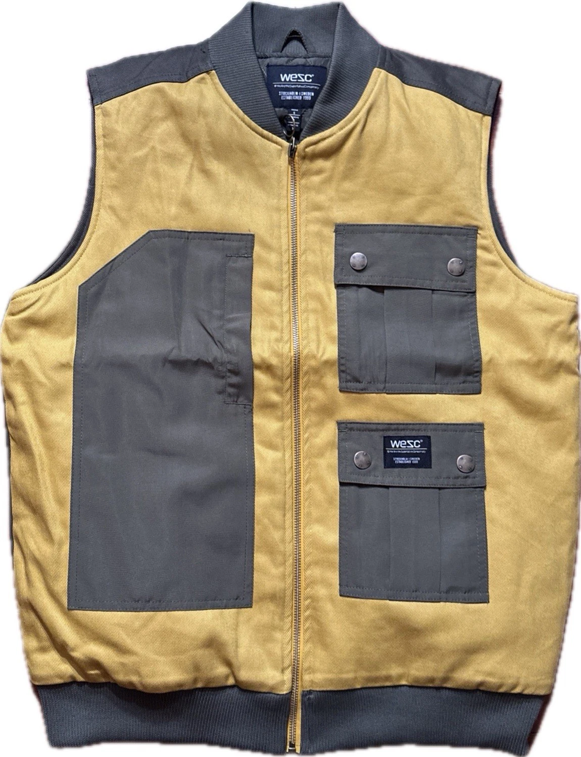 WESC CARGO PADDED UTILITY Vest Men's S Women’s M Hiking Green Yellow Full Zip