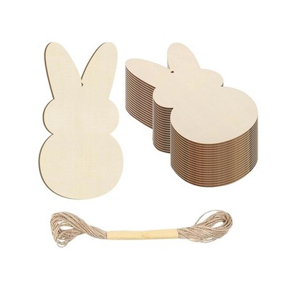 20 Stück Ostern Holzhase Ausschnitte Schilder Rohling Hase Holzscheiben zum Bemalen