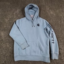 Carhartt Womens Relaxed Fit Hoodie Sweatshirt L Light Blue Clarksburg Spellout