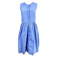 J Crew Dress Womens 2 Blue Eyelet Embroidered Fit Flare Sleeveless Knee Length