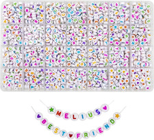 Acrylic Colorful Letter Beads, 1450 Pcs 4x7mm Round Alphabet Beads in 28 Grid Bo
