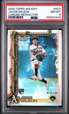 2025 Topps Holiday Jacob Wilson Chrome Refractor #/499 PSA 8 RC Athletics