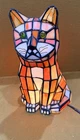 Tiffany Style Stained Glass/resin Sitting 13” Tall Kitty Cat Night Light VTG