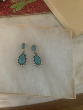 Synthetic Turquoise Pierced Drop Earrings. Silver Tone.