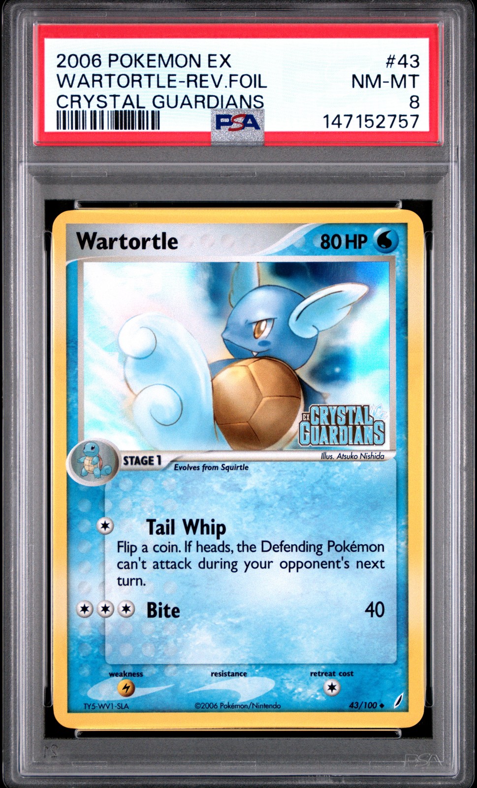 2006 POKEMON EX CRYSTAL GUARDIANS #43 WARTORTLE-REVERSE FOIL PSA 8