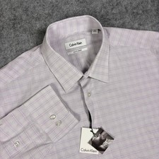 Calvin Klein Slim Fit Stretch Dress Shirt Purple White Grid Check Mens 16 32/33