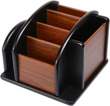 Wooden Desk Organizer, Desktop Office Supplies Storage Remote Control Caddy Hold