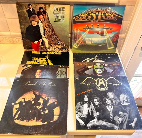 Lot of 8 VTG Rock LPs Vinyl:Rolling Stones, Boston, Aerosmith, Steve Miller plus