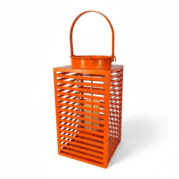 Laterne Aus Metall Mit Windlicht Aus Glas 31Cm Orange Metalllaterne Modern-image