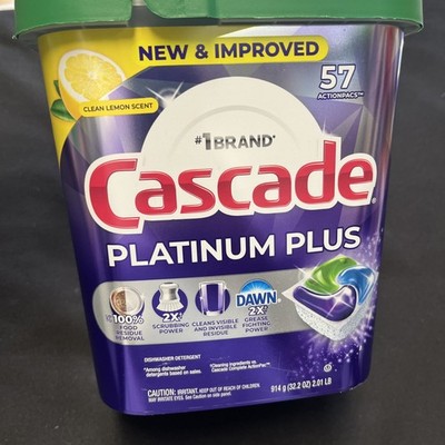 Cascade Platinum Plus Dishwasher Detergent Pods Lemon 57 Count Dawn Grease 