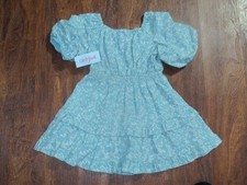 Cat  Jack Girls Green Floral Puff Tiered Dress Size XS 4-5 Balloon Sleeves NWT