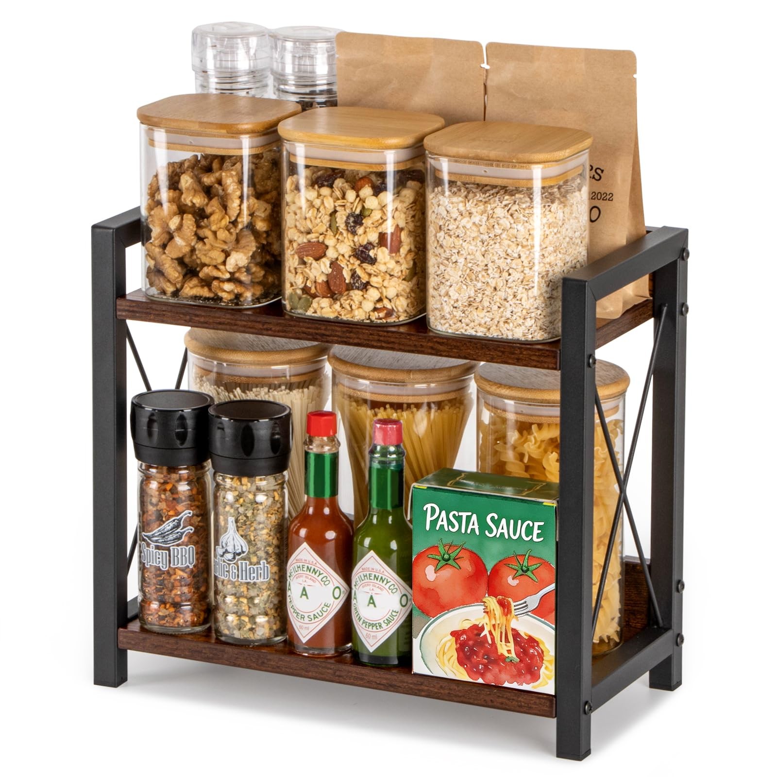 ANBOXIT Coffee Station Organizer, Wooden Kitchen Countertop Organizer, 2 Tier...