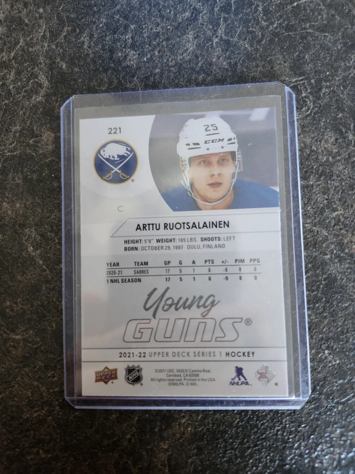 2021-22 Upper Deck Series 1 Young Guns Arttu Ruotsalainen YG RC Card# 221 - Image 2 of 2