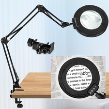 HITTI Ultra Long 12X  30X Magnifying Glass with Light and Clamp, 5 Color Modes